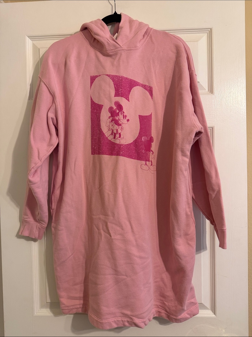 Uniqlo Pink Hooded Sweatshirt Graphic Mickey Mouse Mini Dress